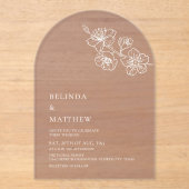 Burgundy White Line Art Minimalist Wedding アクリル招待状 (正面)