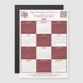 Burgundy White Logo QR-code 2026 Calendar Magnet (正面/裏面)