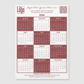 Burgundy White Logo QR-code 2026 Calendar Magnet (正面)