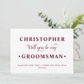 Burgundy White Minimalist Groomsman Proposal Card 招待状 (スタンド正面)