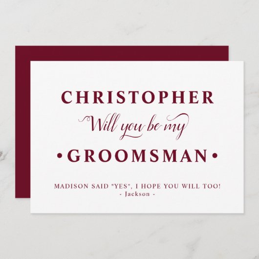 Burgundy White Minimalist Groomsman Proposal Card 招待状 (正面/裏面)