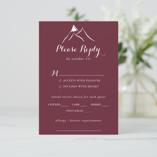 Burgundy White Mountainのメ結婚ニュー選択RSVP 出欠カード (スタンド正面)