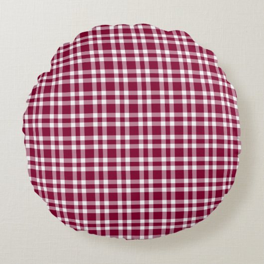 Burgundy White Plaid Pattern ラウンドクッション (正面)