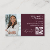 Burgundy & White Professional Luxury Photo QR Code 名刺 (裏面)