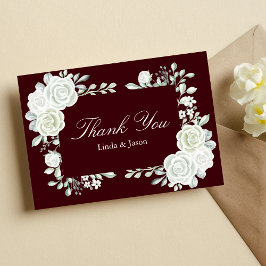 Burgundy White Roses Wedding Thank You Cards 招待状