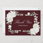 Burgundy White Roses Wedding Thank You Cards 招待状 (正面)
