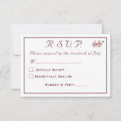 Burgundy & White Two Hearts Catholic Wedding 出欠カード (正面)