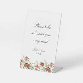 Burgundy Wildflowerでカスタマイズ可能なバスルームの看板 台座サイン