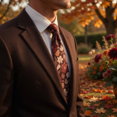 Burgundy Wildflower & Autumn Leaves Rich Copper ネクタイ