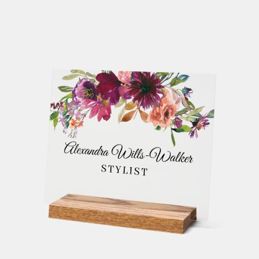 Burgundy Wildflower Floral  アクリルサイン (傾斜)