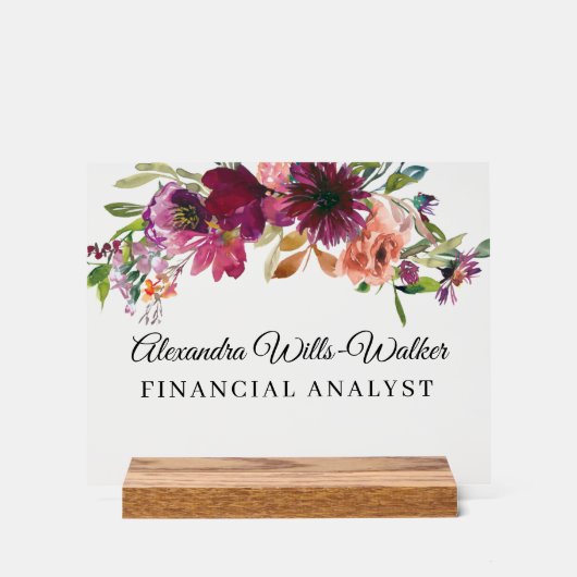 Burgundy Wildflower Floral  アクリルサイン (正面)