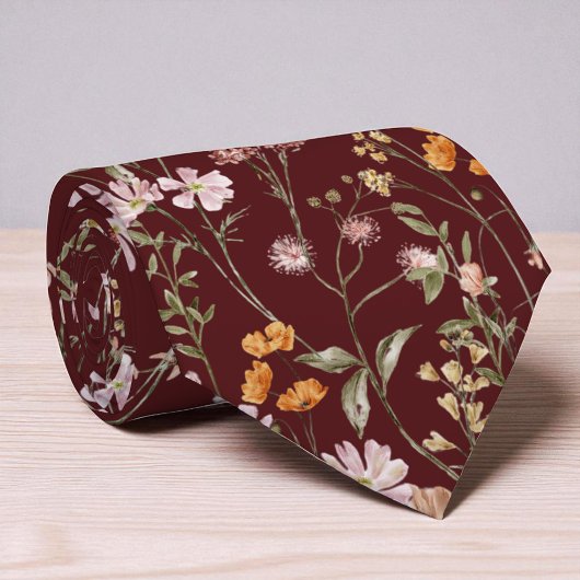 Burgundy Wildflower Garden Flowers Spring Meadow ネクタイ