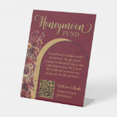 Burgundy Wildflowers Honeymoon Fund QR Code 台座サイン (正面)