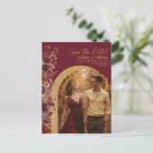 Burgundy Wildflowers Photo Wedding Save the Date 案内ポストカード (スタンド正面)