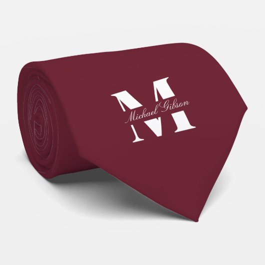 Burgundy Wine | Custom Monogram Wedding Groomsmen ネクタイ (ロール)