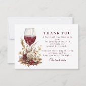 Burgundy Wine Glass Floral Bridal Shower サンキューカード (正面)