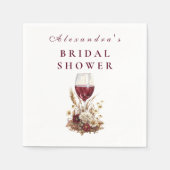 Burgundy Wine Glass Floral Bridal Shower スタンダードカクテルナプキン (正面)