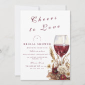 Burgundy Wine Glass Floral Bridal Shower 招待状 (正面)