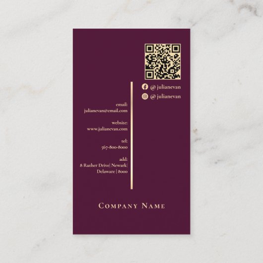 Burgundy Wine & Gold Elegant Luxe Monogram 名刺 (裏面)