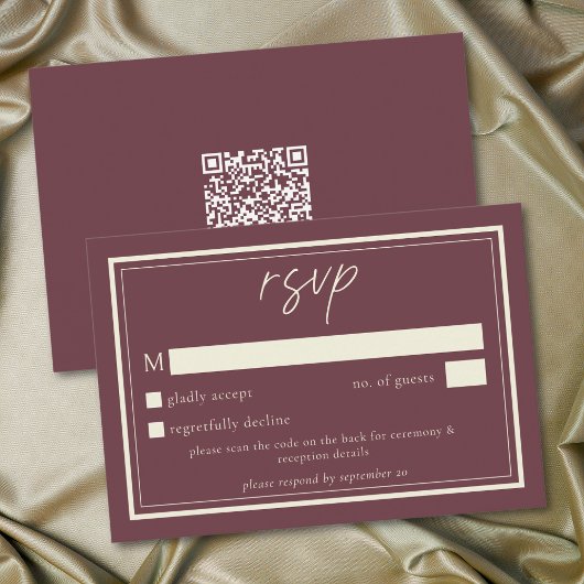 Burgundy Wine Minimalist Frame Wedding QR Code 出欠カード