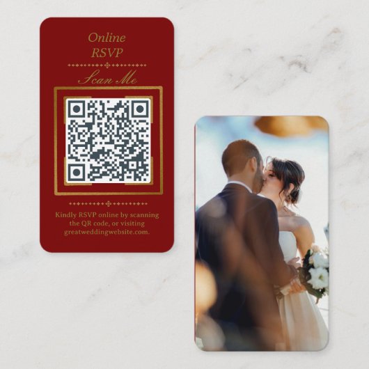 Burgundy Wine | Photo Online RSVP QR Code Wedding  エンクロージャーカード (正面/裏面)