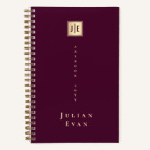 Burgundy Wine Shiny Gold Elegant Monogram