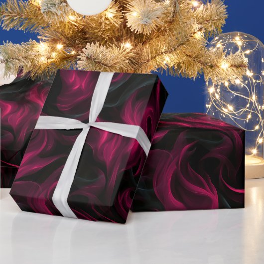 Burgundy Wine Smoke Flow Black Abstract Pattern ラッピングペーパー (クリスマス)