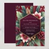 Burgundy Winter Botanical Wedding 招待状 (正面/裏面)
