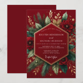 Burgundy Winter Botanical Wedding 招待状 (正面/裏面)