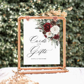 Burgundy Winter Floral Cards & Gifts Wedding Table 台座サイン