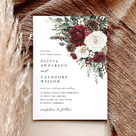 Burgundy Winter Floral Elegant Wedding 招待状