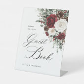 Burgundy Winter Floral Guest Book Wedding Table 台座サイン (正面)