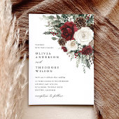 Burgundy Winter Floral Photo Back Wedding 招待状