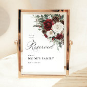 Burgundy Winter Floral Reserved Seat Sign 5x7 ポスター