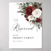 Burgundy Winter Floral Reserved Seat Sign 5x7 ポスター (正面)