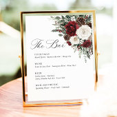 Burgundy Winter Floral Wedding Bar Menu 台座サイン