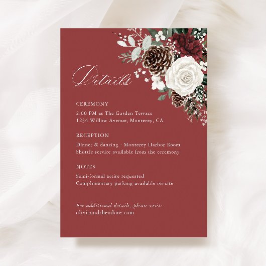 Burgundy Winter Floral Wedding Details, Infomation エンクロージャーカード
