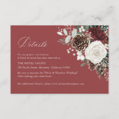 Burgundy Winter Floral Wedding Hotel Details エンクロージャーカード (正面)