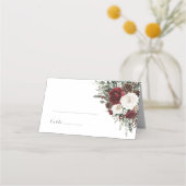 Burgundy Winter Floral Wedding Name Place Card プレイスカード (正面)