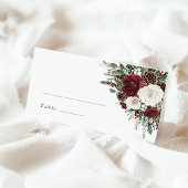 Burgundy Winter Floral Wedding Name Place Card プレイスカード