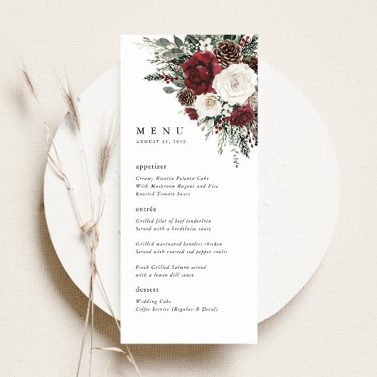 Burgundy Winter Floral Wedding Reception Menu メニュー