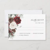 Burgundy Winter Floral Wedding RSVP Card (正面)