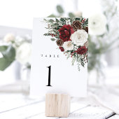 Burgundy Winter Floral Wedding Table Numbers 