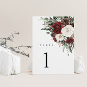 Burgundy Winter Floral Wedding Table Numbers 