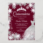 Burgundy Winter Snowflake Dress Quinceanera 箔招待状 (正面)