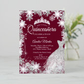 Burgundy Winter Snowflake Dress Quinceanera 箔招待状 (立ち正面)