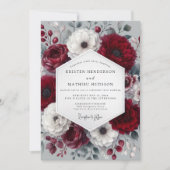 Burgundy Wintry Anemone Wedding 招待状 (正面)