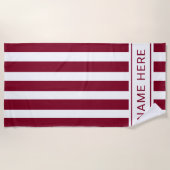 Burgundy with White Stripe Towel with Your Name ビーチタオル (正面)