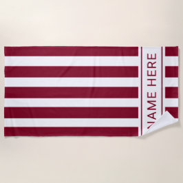 Burgundy with White Stripe Towel with Your Name ビーチタオル