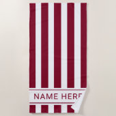 Burgundy with White Stripe Towel with Your Name ビーチタオル (正面)